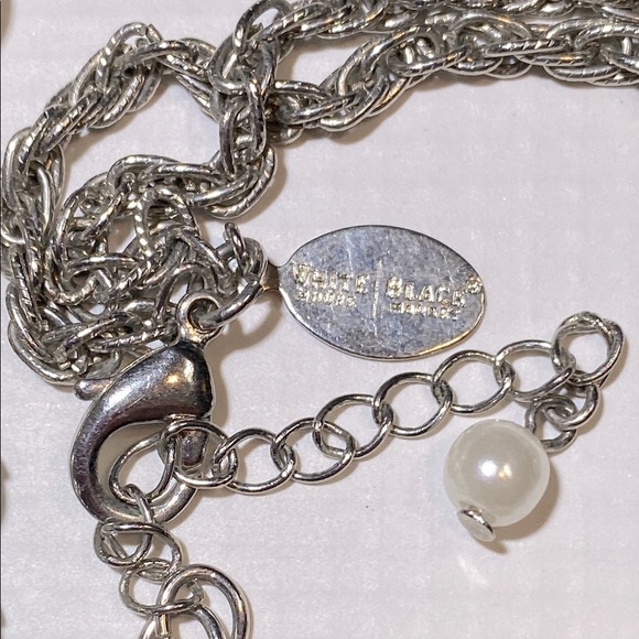 White House Black Market Silver Tone Cream and Black Asymmetrical Necklace - Picture 6 of 9